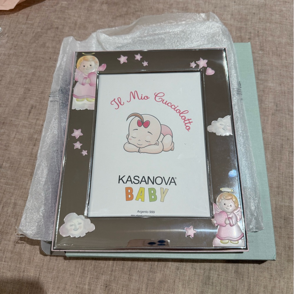 Casanova brand silver photo frame for baby girls, new with box and guarantee